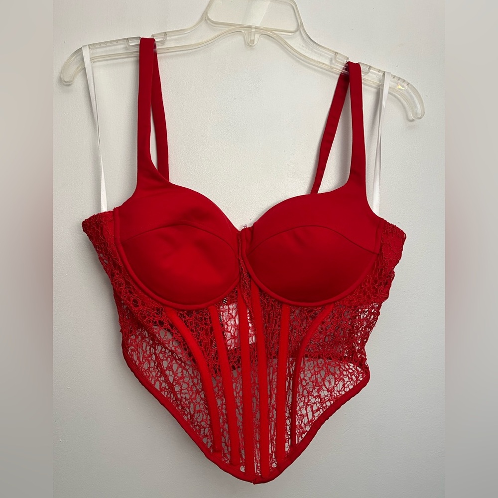 Elegant Red Lace Bodysuit